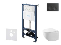 Kielle - Genesis New Set předstěnové instalace, kompaktního klozetu Gaia, Rimless, sedátka softclose a tlačítka Gemini New I, matná černá (30528SS84)