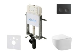 Kielle - Genesis New Set předstěnové instalace, kompaktního klozetu Gaia, Rimless, sedátka softclose a tlačítka Gemini New I, matná černá (30528SZ84)