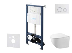 Kielle - Genesis New Set předstěnové instalace, kompaktního klozetu Gaia, Rimless, sedátka softclose a tlačítka Gemini New II, lesklá bílá/chrom (30528SS85)