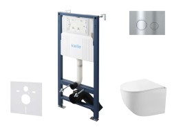 Kielle - Genesis New Set předstěnové instalace, kompaktního klozetu Gaia, Rimless, sedátka softclose a tlačítka Gemini New II, lesklý chrom (30528SS86)