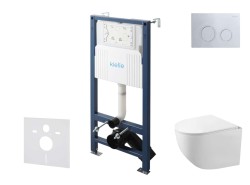 Kielle - Genesis New Set předstěnové instalace, kompaktního klozetu Gaia, Rimless, sedátka softclose a tlačítka Gemini New II, lesklý chrom (30528SS86)