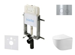 Kielle - Genesis New Set předstěnové instalace, kompaktního klozetu Gaia, Rimless, sedátka softclose a tlačítka Gemini New II, lesklý chrom (30528SZ86)