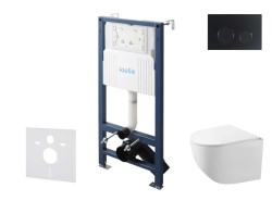 Kielle - Genesis New Set předstěnové instalace, kompaktního klozetu Gaia, Rimless, sedátka softclose a tlačítka Gemini New II, matná černá (30528SS87)