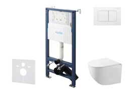 Kielle - Genesis New Set předstěnové instalace, kompaktního klozetu Gaia, Rimless, sedátka softclose a tlačítka Gemini New III, lesklá bílá (30528SS88)