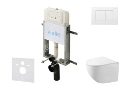 Kielle - Genesis New Set předstěnové instalace, kompaktního klozetu Gaia, Rimless, sedátka softclose a tlačítka Gemini New III, lesklá bílá (30528SZ88)