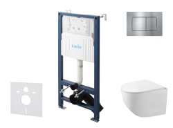 Kielle - Genesis New Set předstěnové instalace, kompaktního klozetu Gaia, Rimless, sedátka softclose a tlačítka Gemini New III, lesklý chrom (30528SS89)