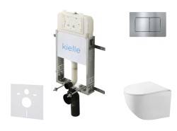 Kielle - Genesis New Set předstěnové instalace, kompaktního klozetu Gaia, Rimless, sedátka softclose a tlačítka Gemini New III, lesklý chrom (30528SZ89)