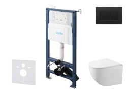 Kielle - Genesis New Set předstěnové instalace, kompaktního klozetu Gaia, Rimless, sedátka softclose a tlačítka Gemini New III, matná černá (30528SS90)