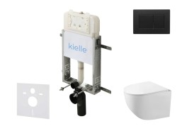 Kielle - Genesis New Set předstěnové instalace, kompaktního klozetu Gaia, Rimless, sedátka softclose a tlačítka Gemini New III, matná černá (30528SZ90)