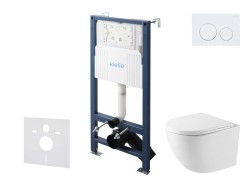 Kielle - Genesis New Set předstěnové instalace, kompaktního klozetu Oudee, Vortex Rimless+, sedátka softclose a tlačítka Gemini New I, lesklá bílá (30528SS37)