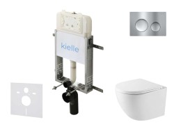 Kielle - Genesis New Set předstěnové instalace, kompaktního klozetu Oudee, Vortex Rimless+, sedátka softclose a tlačítka Gemini New I, lesklý chrom (30528SZ38)