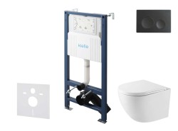 Kielle - Genesis New Set předstěnové instalace, kompaktního klozetu Oudee, Vortex Rimless+, sedátka softclose a tlačítka Gemini New I, matná černá (30528SS39)