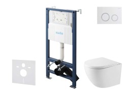 Kielle - Genesis New Set předstěnové instalace, kompaktního klozetu Oudee, Vortex Rimless+, sedátka softclose a tlačítka Gemini New II, lesklá bílá/chrom (30528SS40)