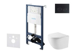 Kielle - Genesis New Set předstěnové instalace, kompaktního klozetu Oudee, Vortex Rimless+, sedátka softclose a tlačítka Gemini New II, matná černá (30528SS42)