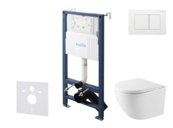 Kielle - Genesis New Set předstěnové instalace, kompaktního klozetu Oudee, Vortex Rimless+, sedátka softclose a tlačítka Gemini New III, lesklá bílá (30528SS43)