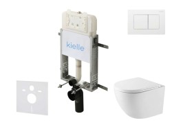 Kielle - Genesis New Set předstěnové instalace, kompaktního klozetu Oudee, Vortex Rimless+, sedátka softclose a tlačítka Gemini New III, lesklá bílá (30528SZ43)