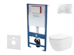 Kielle - Genesis Set předstěnové instalace, klozetu Oudee Vortex, sedátka softclose a tlačítka Gemini II, lesklý chrom (30505SS83)