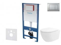 Kielle - Genesis Set předstěnové instalace, klozetu Oudee Vortex, sedátka softclose a tlačítka Gemini III, matný chrom (30505SS77)