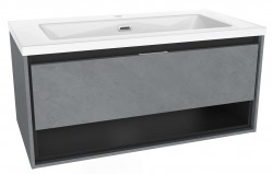 Kielle - Meara Skříňka s umyvadlem 90 cm, beton/matná černá (50026S905)