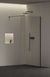 Kielle - Meara Sprchová stěna Walk-In 100x200 cm, matná černá/čiré sklo (20726WI1004)