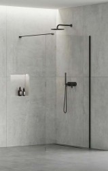 Kielle - Meara Sprchová stěna Walk-In 90x200 cm, matná černá/čiré sklo (20726WI0904)