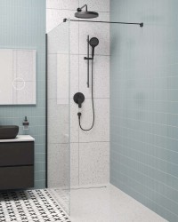 Kielle - Meara Sprchová stěna Walk-In 90x200 cm, matná černá/čiré sklo (20726WI0904)