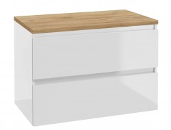 Kielle - Nefia Skříňka včetně desky pod umyvadlo 80x55x46 cm, lesklá bílá/zlatý dub (50027S840)