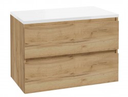 Kielle - Nefia Skříňka včetně desky pod umyvadlo 80x55x46 cm, zlatý dub/lesklá bílá (50027S831)