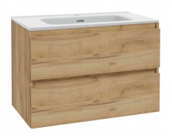 Kielle - Nefia Skříňka včetně umyvadla, 80x55x46 cm, 2 zásuvky, zlatý dub (50027S821)