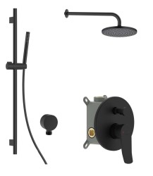 Kielle - Nefia Sprchový set s baterií pod omítku, pro 2 spotřebiče, s příslušenstvím EcoSpare a tělesem, matná černá (20627SP84)