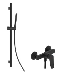 Kielle - Nefia Sprchový set s baterií, tyčí, hadicí a sprchovou hlavicí EcoSpare, matná černá (20627SN24)