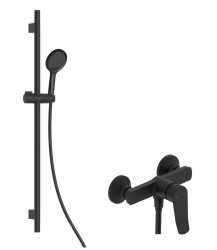 Kielle - Nefia Sprchový set s baterií, tyčí, hadicí a sprchovou hlavicí EcoSpare, matná černá (20627SN34)
