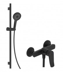 Kielle - Nefia Sprchový set s baterií, tyčí, hadicí a sprchovou hlavicí, matná černá (20627SN74)