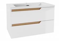 Kielle - Oudee Skříňka s umyvadlem 80 cm, lesklá bílá/tmavý dub (50002S810)