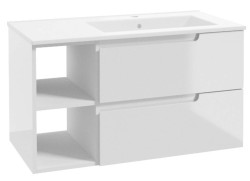 Kielle - Oudee Skříňka s umyvadlem 90 cm, pravá varianta, lesklá bílá (50002S90R0)
