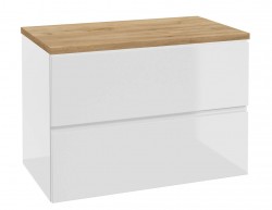 Kielle - Oudee Skříňka včetně desky pod umyvadlo 80x55x46 cm, lesklá bílá/zlatý dub (50002S830)