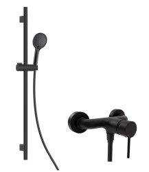Kielle - Oudee Sprchový set s baterií, tyčí, hadicí a sprchovou hlavicí EcoSpare, matná černá (20602SN44)