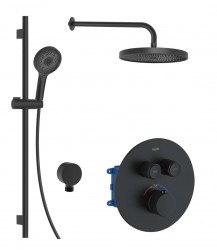 Kielle - Oudee Sprchový set s termostatickou baterií pod omítku, pro 2 spotřebiče, s příslušenstvím a tělesem, matná černá (20602SPT14)