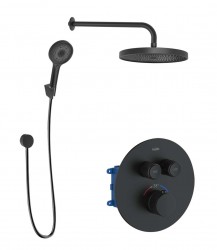 Kielle - Oudee Sprchový set s termostatickou baterií pod omítku, pro 2 spotřebiče, s příslušenstvím a tělesem, matná černá (20602SPT24)