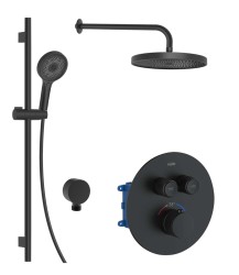 Kielle - Oudee Sprchový set s termostatickou baterií pod omítku, pro 2 spotřebiče, s příslušenstvím EcoSpare a tělesem, matná černá (20602SPT14)