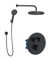 Kielle - Oudee Sprchový set s termostatickou baterií pod omítku, pro 2 spotřebiče, s příslušenstvím EcoSpare a tělesem, matná černá (20602SPT24)