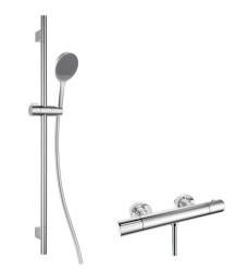 Kielle - Oudee Sprchový set s termostatickou baterií, tyčí, hadicí a sprchovou hlavicí EcoSpare, chrom (20602SNT60)