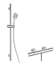 Kielle - Oudee Sprchový set s termostatickou baterií, tyčí, hadicí a sprchovou hlavicí EcoSpare, chrom (20602SNT70)