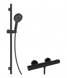 Kielle - Oudee Sprchový set s termostatickou baterií, tyčí, hadicí a sprchovou hlavicí, matná černá (20602SNT14)