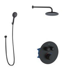 Kielle - Oudee Termostatická baterie pod omítku, pro 2 spotřebiče, s příslušenstvím EcoSpare a tělesem, matná černá (20602SPT104)