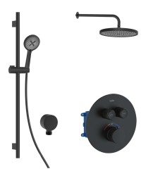 Kielle - Oudee Termostatická baterie pod omítku, pro 2 spotřebiče, s příslušenstvím EcoSpare a tělesem, matná černá (20602SPT34)