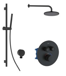 Kielle - Oudee Termostatická baterie pod omítku, pro 2 spotřebiče, s příslušenstvím EcoSpare a tělesem, matná černá (20602SPT44)