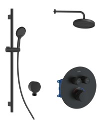 Kielle - Oudee Termostatická baterie pod omítku, pro 2 spotřebiče, s příslušenstvím EcoSpare a tělesem, matná černá (20602SPT54)
