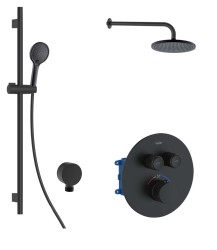 Kielle - Oudee Termostatická baterie pod omítku, pro 2 spotřebiče, s příslušenstvím EcoSpare a tělesem, matná černá (20602SPT64)