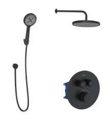 Kielle - Oudee Termostatická baterie pod omítku, pro 2 spotřebiče, s příslušenstvím EcoSpare a tělesem, matná černá (20602SPT74)